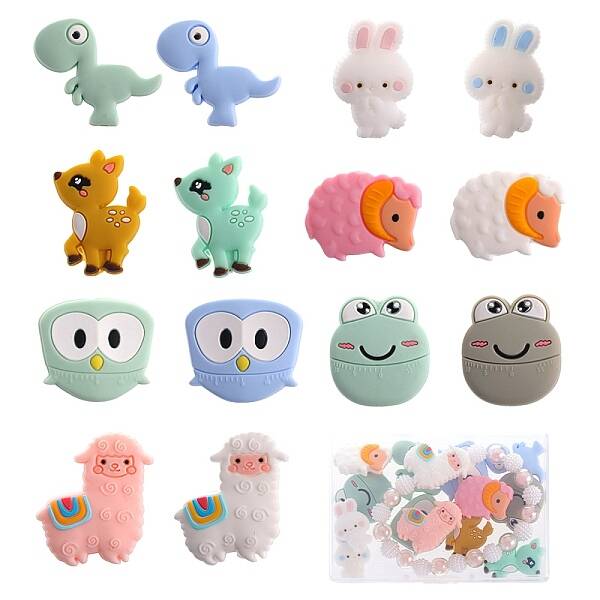 14Pcs 14 Style Food Grade Eco-Friendly Silicone Focal Beads