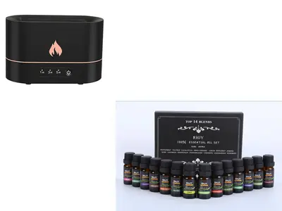 Siming Flame Aromatherapy Machine Home Bedroom Silent Atmosphere Light Humidifier Flame Diffuser Home Decor | Color: Black se...