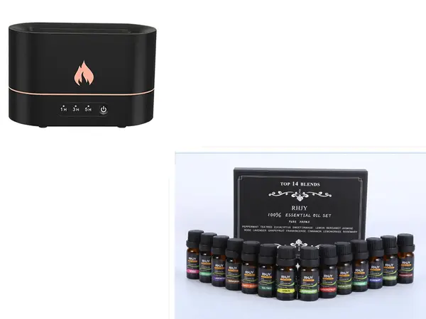 Siming Flame Aromatherapy Machine Home Bedroom Silent Atmosphere Light Humidifier Flame Diffuser Home Decor | Color: Black se...