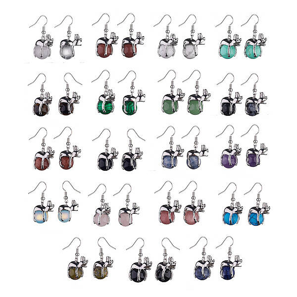 Natural & Synthetic Mixed Gemstone Frog Dangle Earrings