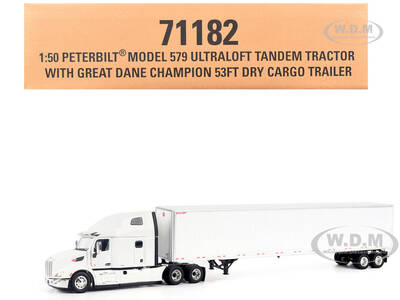 Peterbilt 579 Ultraloft Tandem Tractor White with Great Dane Champion 53ft Dry Cargo Trailer Transport Series 1/50 Diecast ...