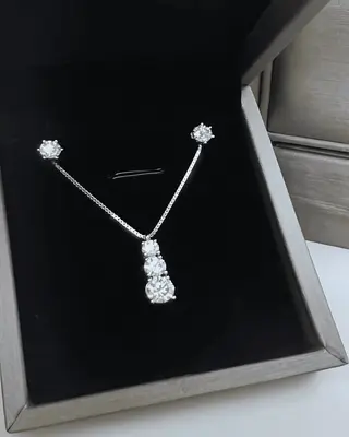 Diamond Pendant Necklace + Diamond Stud Earrings Jewelry Bundle Set - Classic