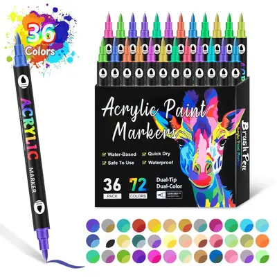 24/48/72 Colors Dual Tip Acrylic Paint Pens Markers ，Double Headed Different Color Art Graffiti Pen Marker Pen for Letterin...