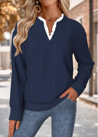 Modlily Navy Tummy Coverage Long Sleeve Split Neck Sweatshirt - S