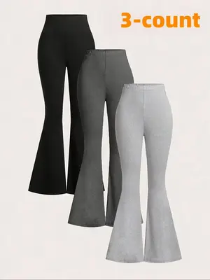 Toddler Girl's Solid Flare Leg Pants, Casual Comfy Bell Bottom Trousers for Spring & Fall, Kids Bottoms for Daily Wear