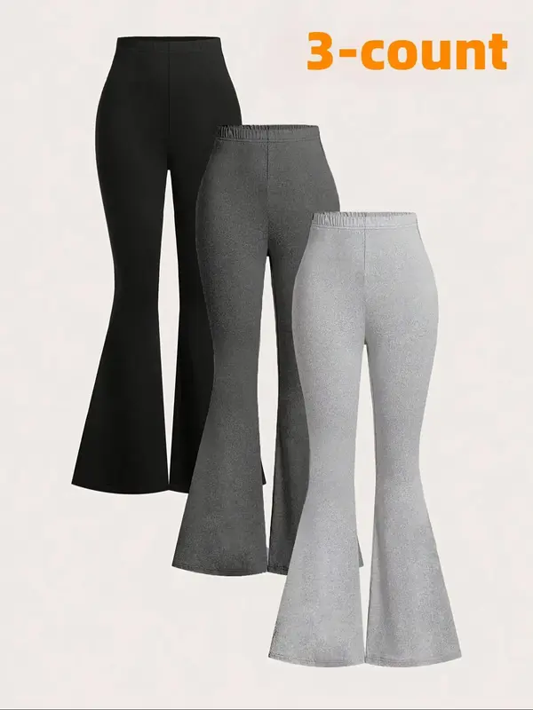 Toddler Girl's Solid Flare Leg Pants, Casual Comfy Bell Bottom Trousers for Spring & Fall, Kids Bottoms for Daily Wear