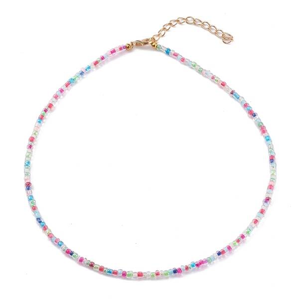 Round Transparent Inside Colours Glass Seed Beaded Necklaces