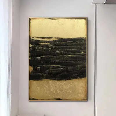 Original Abstract Minimalist Paintings On Canvas In Gold And Black Colors Acrylic Painting 40x30 Modern Art Luxury Painting G...