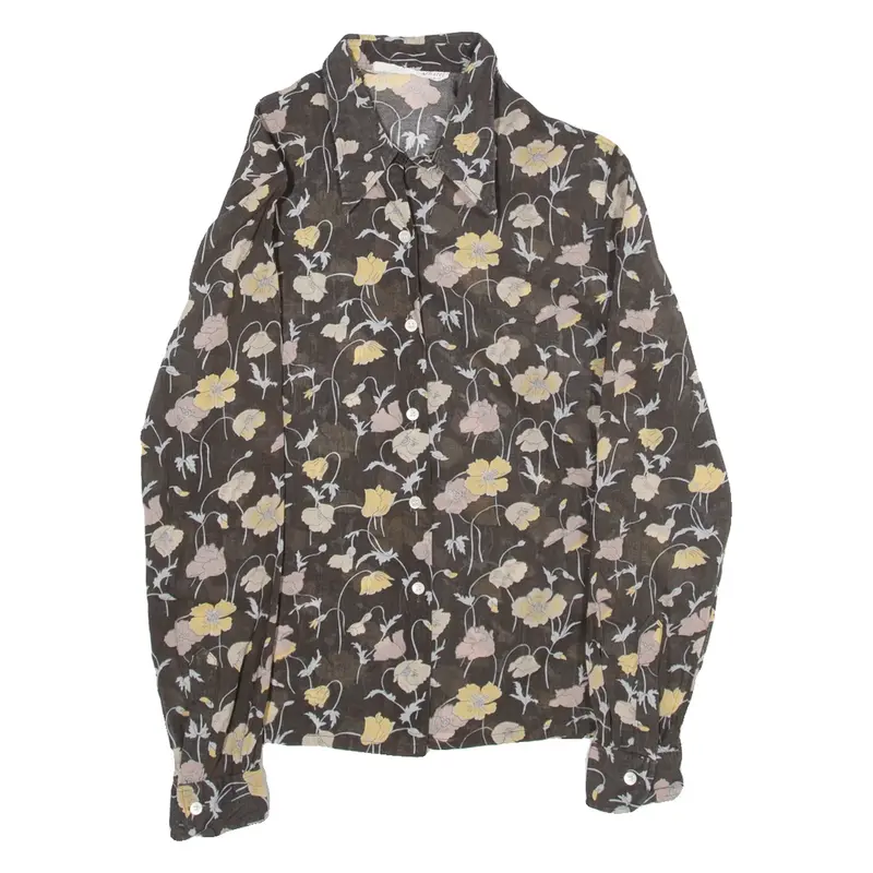 JEAN CACHAREL Womens Shirt Brown Floral Long Sleeve XXS