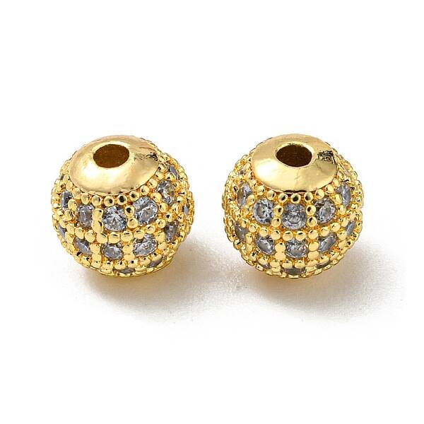 Brass Micro Pave Cubic Zirconia Beads