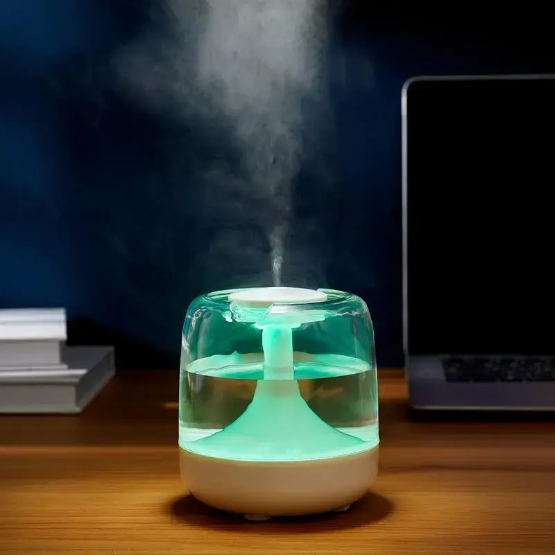 650ML Colorful Transparent Humidifier, USB Powered Silent Fine Mist Humidifier with Continuous and Intermittent Two-speed Sp...
