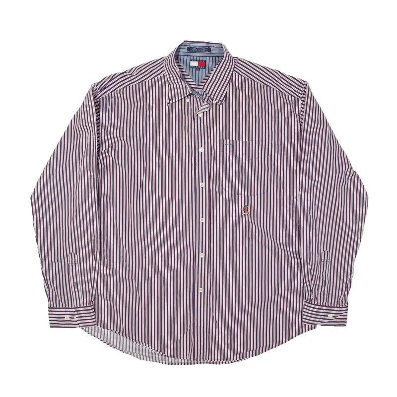 TOMMY HILFIGER Shirt Blue Striped Long Sleeve Mens XL