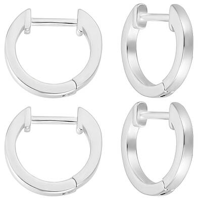 2 Pairs Rhodium Plated 925 Sterling Silver Huggie Hoop Earrings