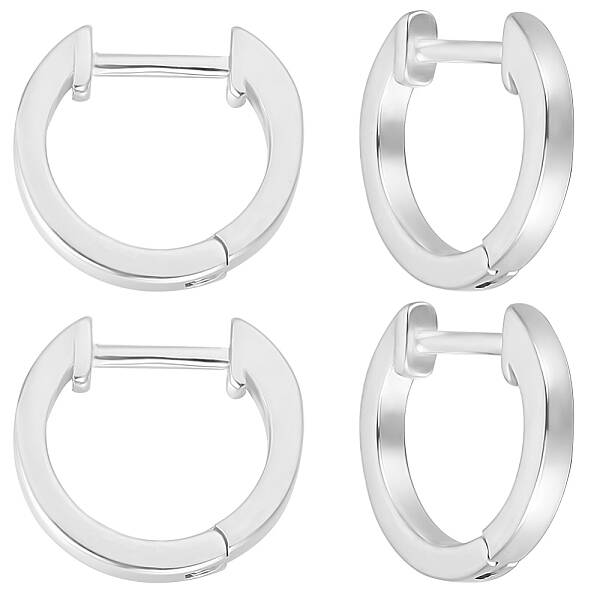 2 Pairs Rhodium Plated 925 Sterling Silver Huggie Hoop Earrings