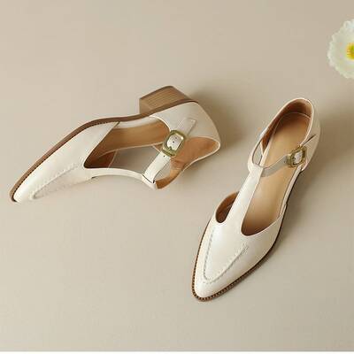 CHIKO Kailey Pointy Toe Block Heels T-Strap Shoes