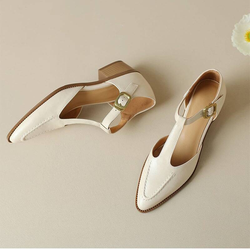 CHIKO Kailey Pointy Toe Block Heels T-Strap Shoes