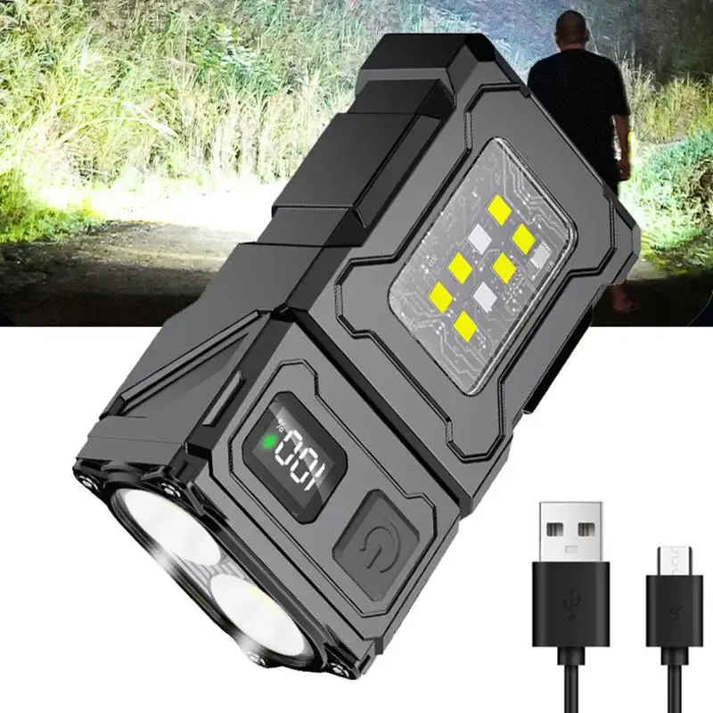 Mini LED Lights Flashlights, EDC Keychain Flashlight for Men, Compact Pocket COB LED Light, USB Charging Warning Flash Lamp ...