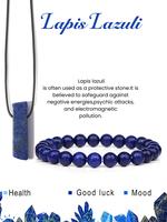Lapis Lazuli Stone Bracelet & Necklace Pendant Set, Natural Stone Jewelry Set, Fashion Jewelry Accessories for Men & Women
