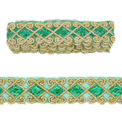 10 Yards Polyester Flower Lace Ribbon with Paillettes