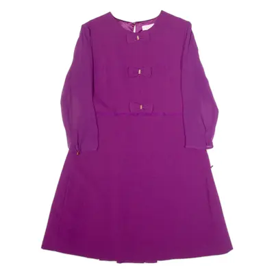 TED BAKER Womens Fit & Flare Dress Purple Long Sleeve Midi M