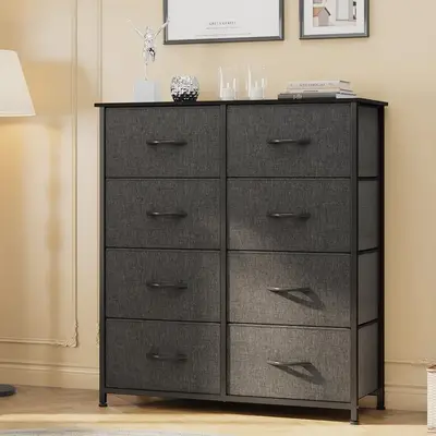 DWVO 8 Dresser for Bedroom, Tall Storage Dresser with 8 Drawers, Black Dresser & Chest of Drawers, Storage Drawer Organizer f...