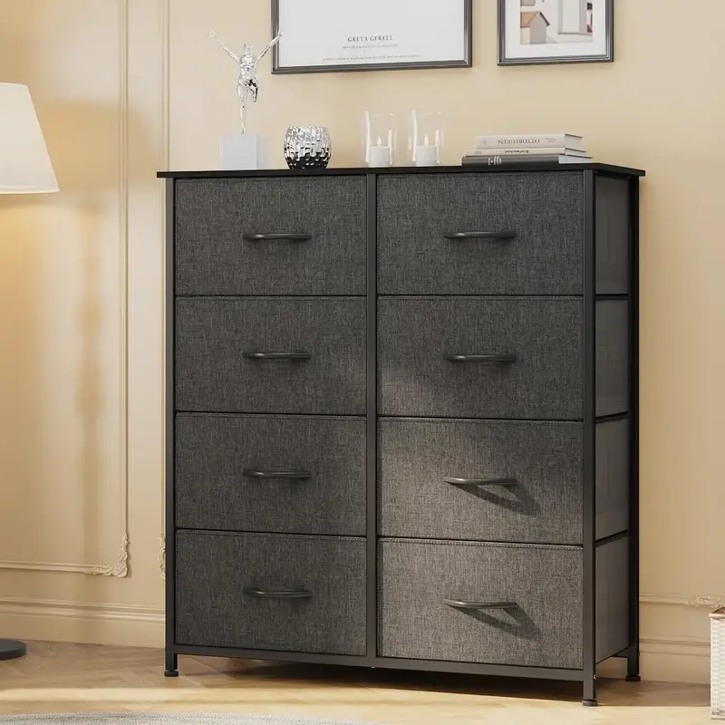 DWVO 8 Dresser for Bedroom, Tall Storage Dresser with 8 Drawers, Black Dresser & Chest of Drawers, Storage Drawer Organizer f...