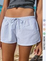 Women's Striped Pattern Tie Waist Shorts, Loose Casual Pastel Comfy Breathable Shorts for Summer, Ladies Bottoms for Beach Va...