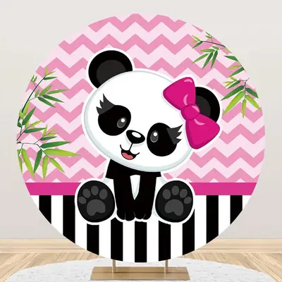 Round Pink Green Bamboo Panda Baby Shower Backdrop - Aperturee