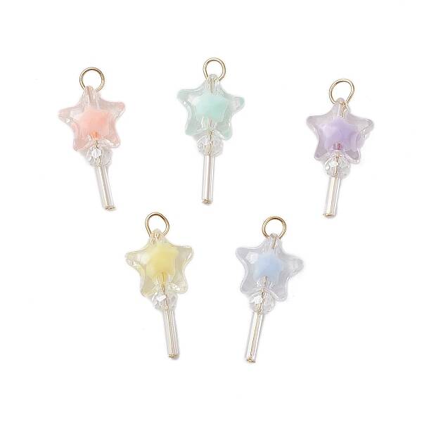 5Pcs Acrylic & Glass Pendants