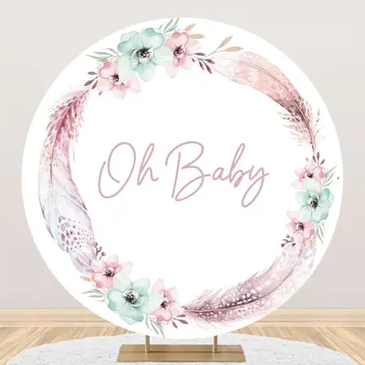 Oh Baby Boho Floral Round Gender Reveal Backdrop - Aperturee