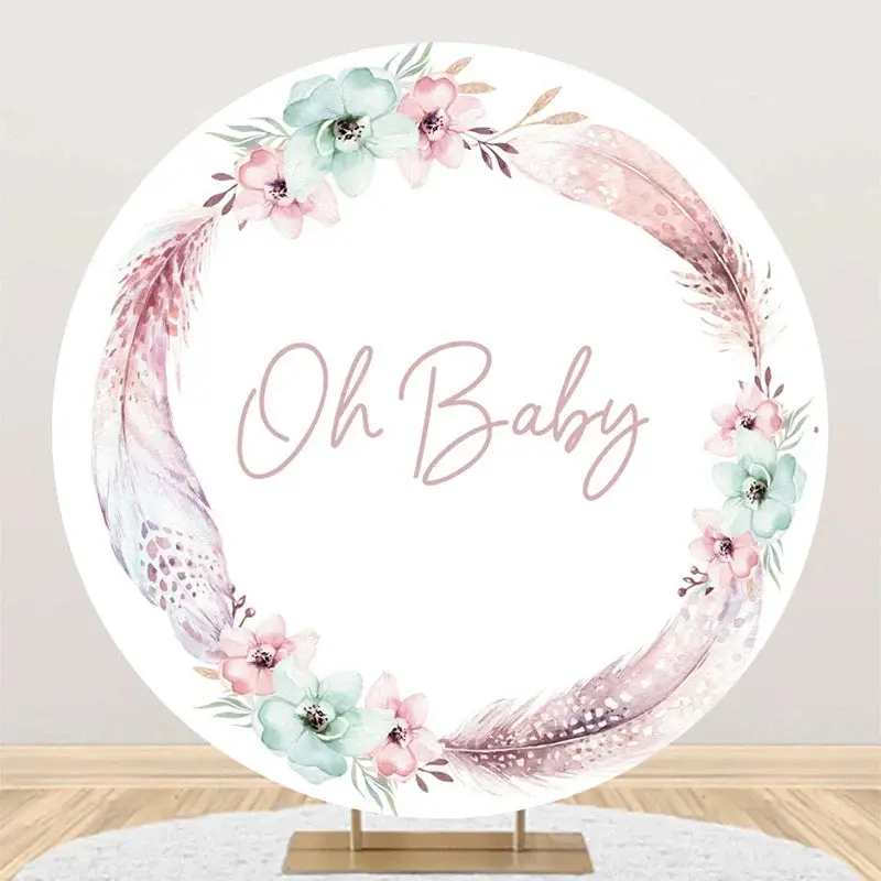 Oh Baby Boho Floral Round Gender Reveal Backdrop - Aperturee