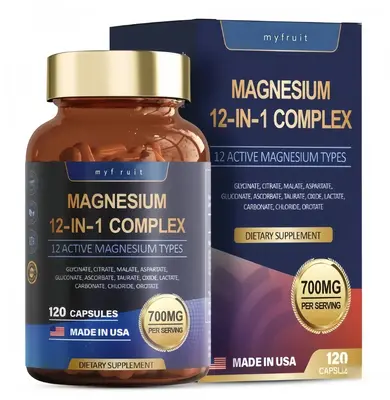 12-in-1 Magnesium Complex 700mg-Supplement with Glycinate Citrate Malate OxideTaurate Aspartate Orotate, Vegan Capsules forMu...