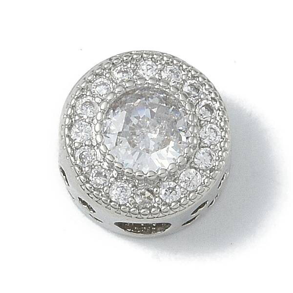 Rack Plating Brass Micro Pave Clear Cubic Zirconia Beads