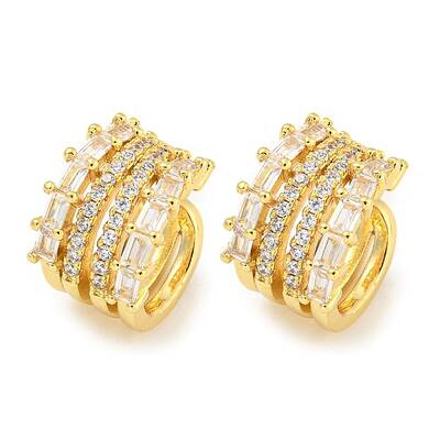 Brass Micro Pave Clear Cubic Zirconia Cuff Earrings