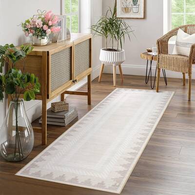 Garvee Modern Runner Rug 2x6 Washable Hallway Runner Rugs Bathroom Rug Cream Unique Bordered Neutral Accent Rug Non Slip,Non ...