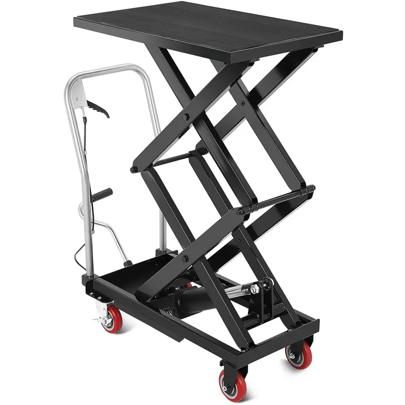 Garvee Hydraulic Lift Table Cart 330 Lbs Capacity 50 Height Double Scissor Steel Frame Non-Slip Pad 4 Wheels for Material H...