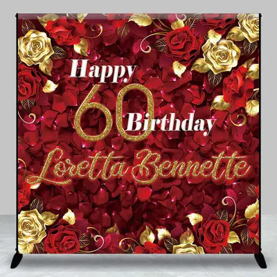 Roses Red Gold 50th Personalized Birthday Backdrop - Aperturee