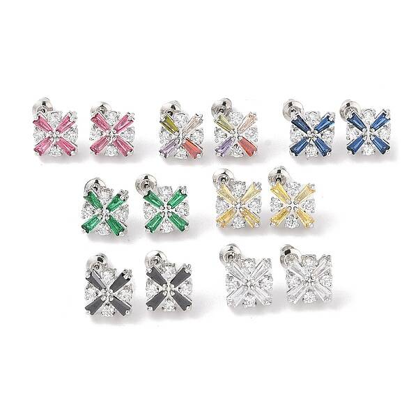 Rack Plating Brass Micro Pave Cubic Zirconia Stud Earrings