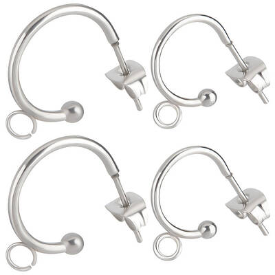 Beebeecraft 1 Box 20Pcs 2 Size Half Hoop Earring Findings Stainless Steel Huggie Earrings with Loop and Ear Nuts for DIY Jewe...
