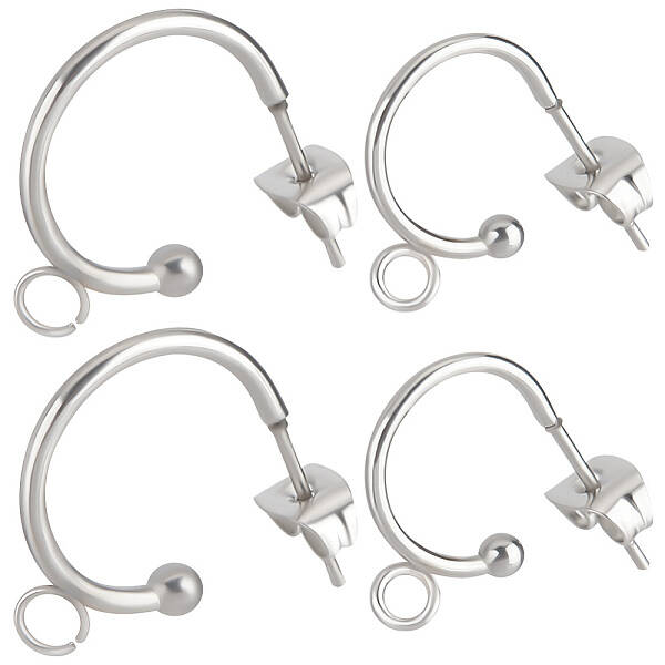 Beebeecraft 1 Box 20Pcs 2 Size Half Hoop Earring Findings Stainless Steel Huggie Earrings with Loop and Ear Nuts for DIY Jewe...