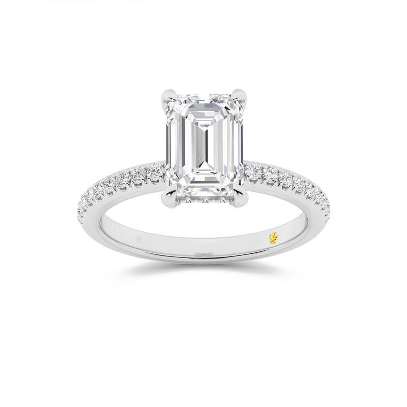 Aurelia Half Coverage Hidden Halo Emerald Cut Lab Grown Diamond Engagement Ring | 14K White Gold 4 CT. TW.