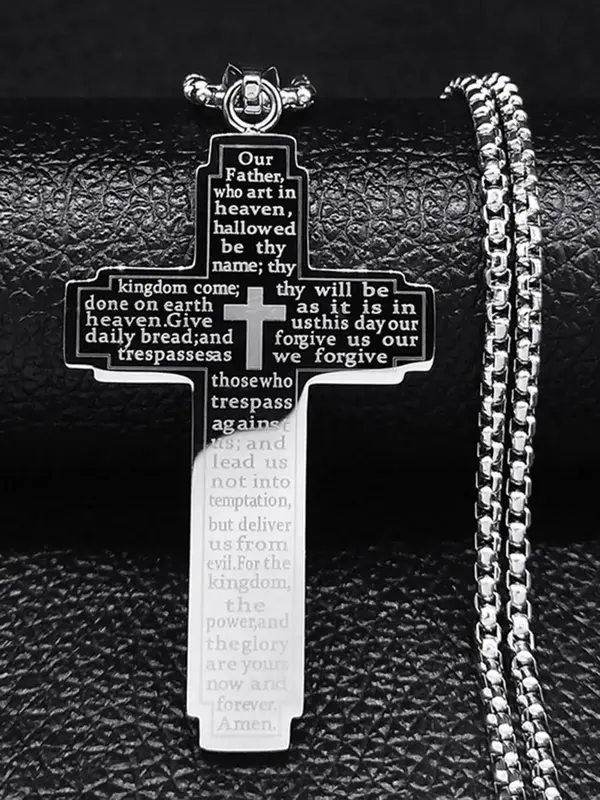 Christian Bible Cross Chain Necklace Stainless Steel Pendant Necklace for Men Religious Prayer Jesus corrente masculina