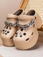 Women's Fashionable Chain Decor Platform Slides, Casual Comfortable Platform Slippers for Indoor Outdoor Wear, All-match Slip...