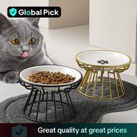 Raised Bowl for Cats, 1 Set Fishbone & Cat Paw Pattern Pet Ceramic Bowl with Iron Stand, Pet Feeding Supplies, Dog & Cat Acce...
