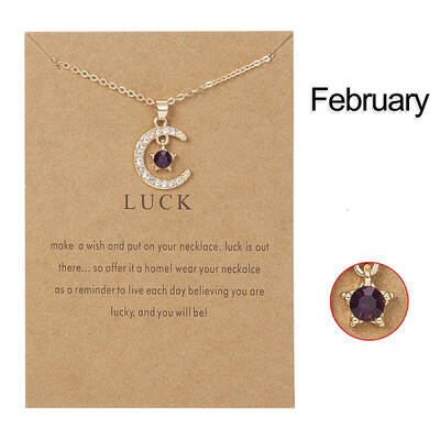 Moon & Star Alloy Rhinestone Birth Stone Pendant Necklaces