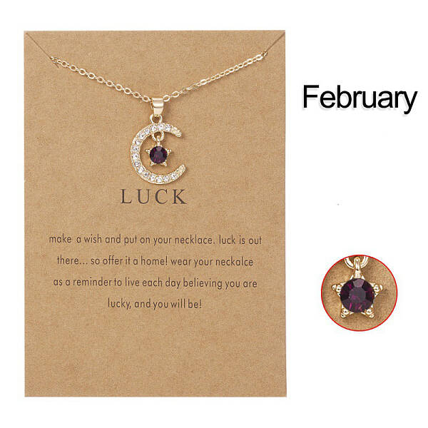 Moon & Star Alloy Rhinestone Birth Stone Pendant Necklaces