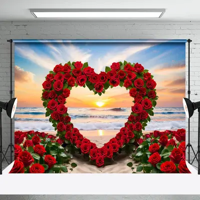 Aperturee Romantic Red Rose Heart Shape Sunset Heart Backdrop