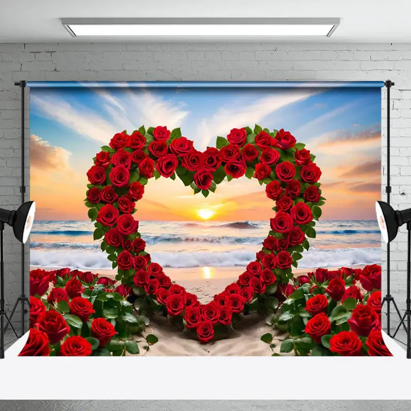 Aperturee Romantic Red Rose Heart Shape Sunset Heart Backdrop