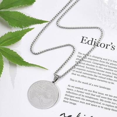 304 Stainless Steel Flat Round with Boy Pendant Box Chain Necklaces for Women Men