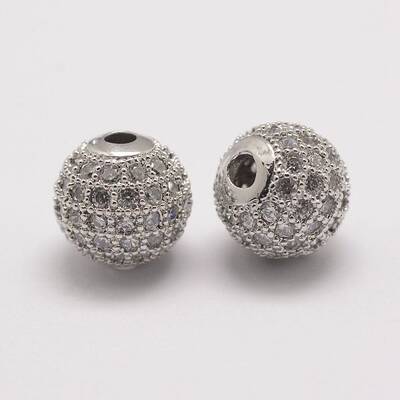 Brass Micro Pave Cubic Zirconia Beads